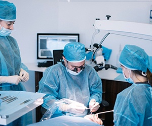 Dentists performing a dental implant surgery